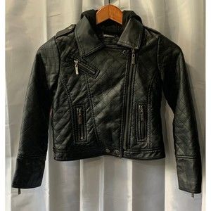 JouJou Girl's Size M Faux Leather Full Zip Black Moto Biker Multi Pockets Jacket
